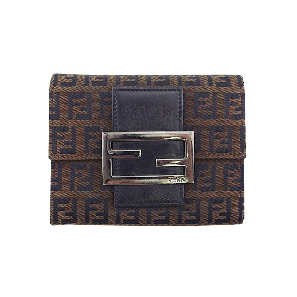 【30%OFFクーポン】フェンディ FENDI 三つ折り財布 ズッキーノ ブラウン ブラック レディース 中古_画像1
