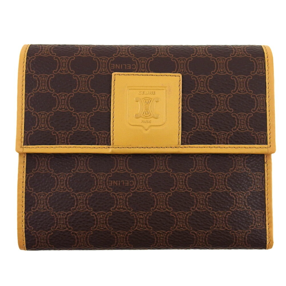 【30%OFFクーポン】セリーヌ CELINE 三つ折り財布 マカダム ブラウン ベージュ レディース 中古_画像1