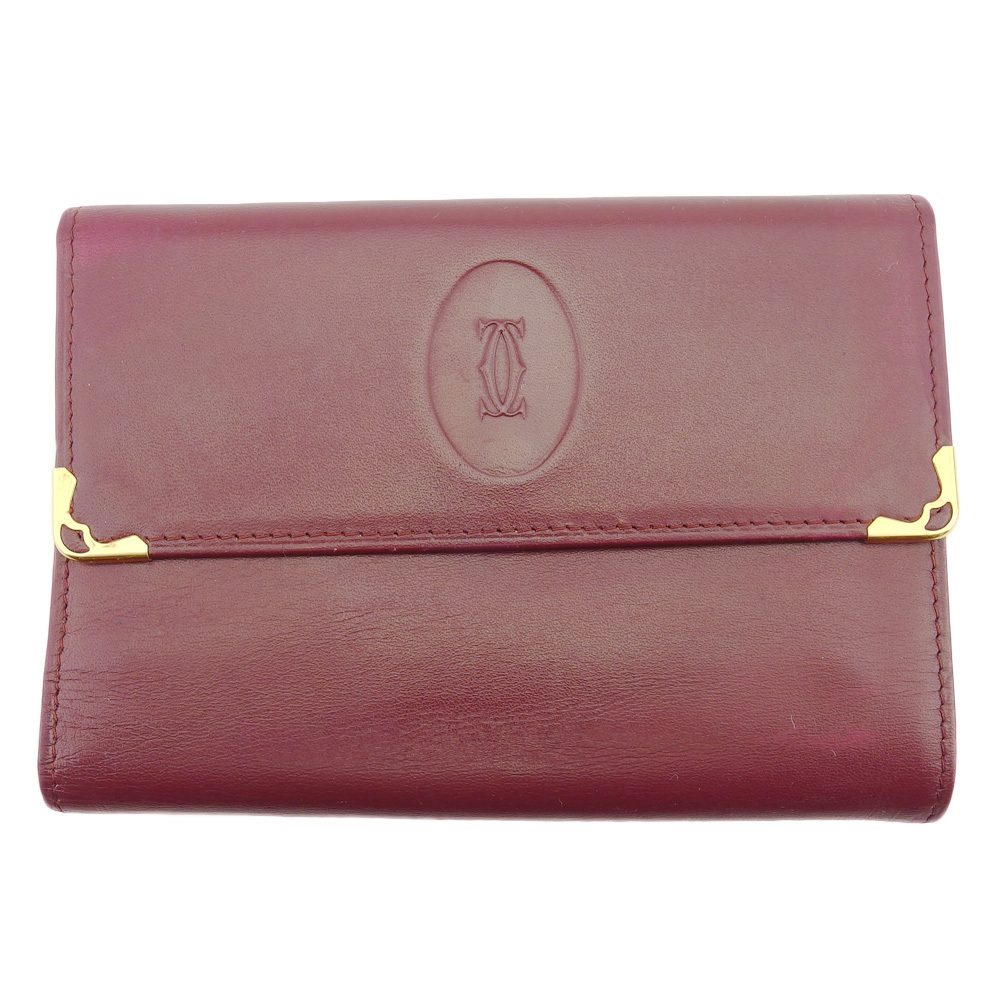 【30%OFFクーポン】カルティエ CARTIER 三つ折り財布 マストライン ボルドー ゴールド レディース 中古_画像1