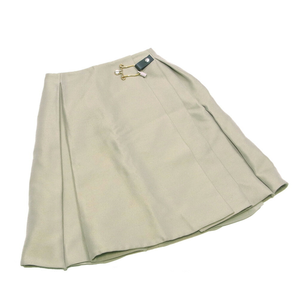 【30%OFFクーポン】バレンシアガ BALENCIAGA スカート タックフレアー ♯38サイズ ベージュ グリーン系 レディース 中古_画像1