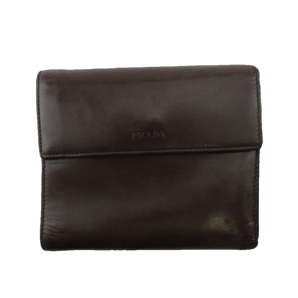 【30%OFFクーポン】プラダ PRADA 三つ折り財布 ロゴ ブラウン レディース 中古_画像1