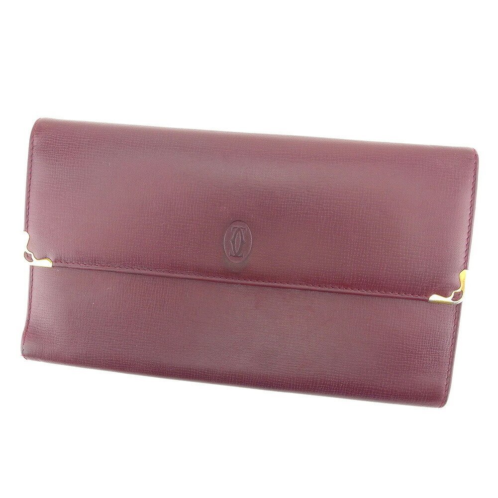 【30%OFFクーポン】カルティエ 三つ折り 財布 長財布 レディース マストライン ボルドー 中古_画像1