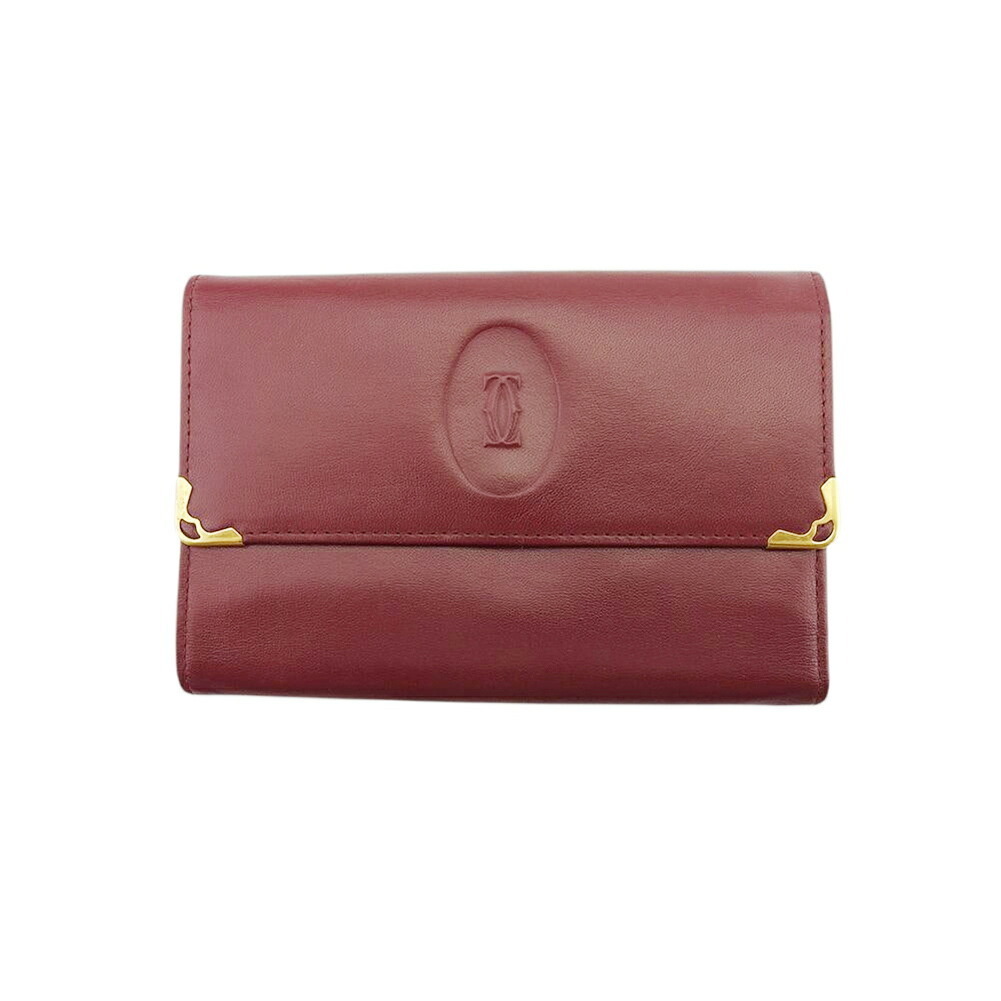 【30%OFFクーポン】カルティエ CARTIER 三つ折り財布 マストライン ボルドーゴールド レディース 中古_画像1