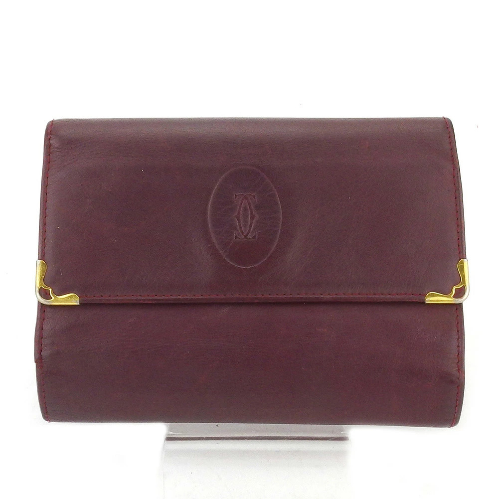 【30%OFFクーポン】カルティエ CARTIER 三つ折り財布 マストライン ボルドー レディース 中古_画像1