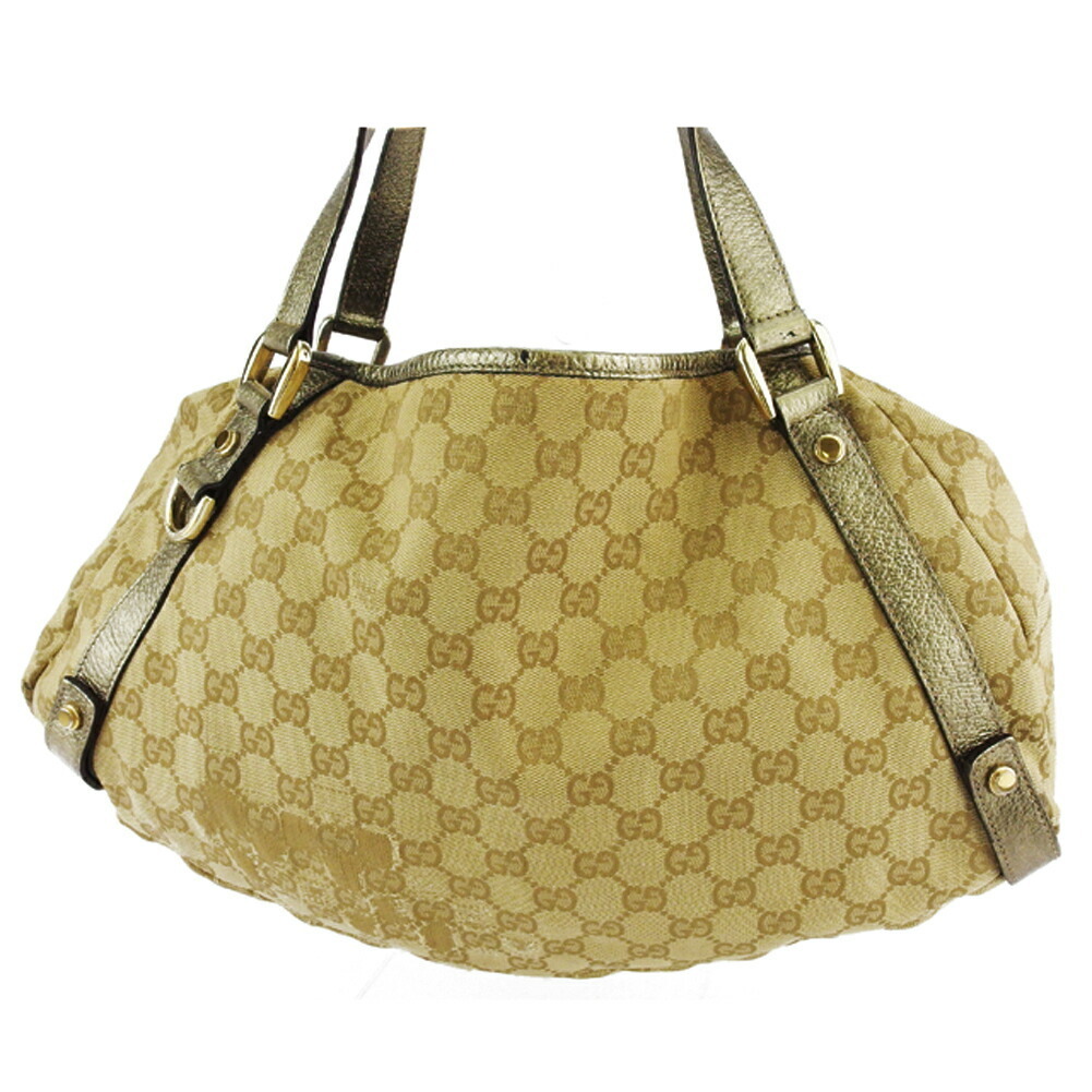 【ブラックフライデー30%OFFクーポン】グッチ GUCCI トートバッグ GGキャンバス ベージュ ゴールド系 レディース 中古_画像1