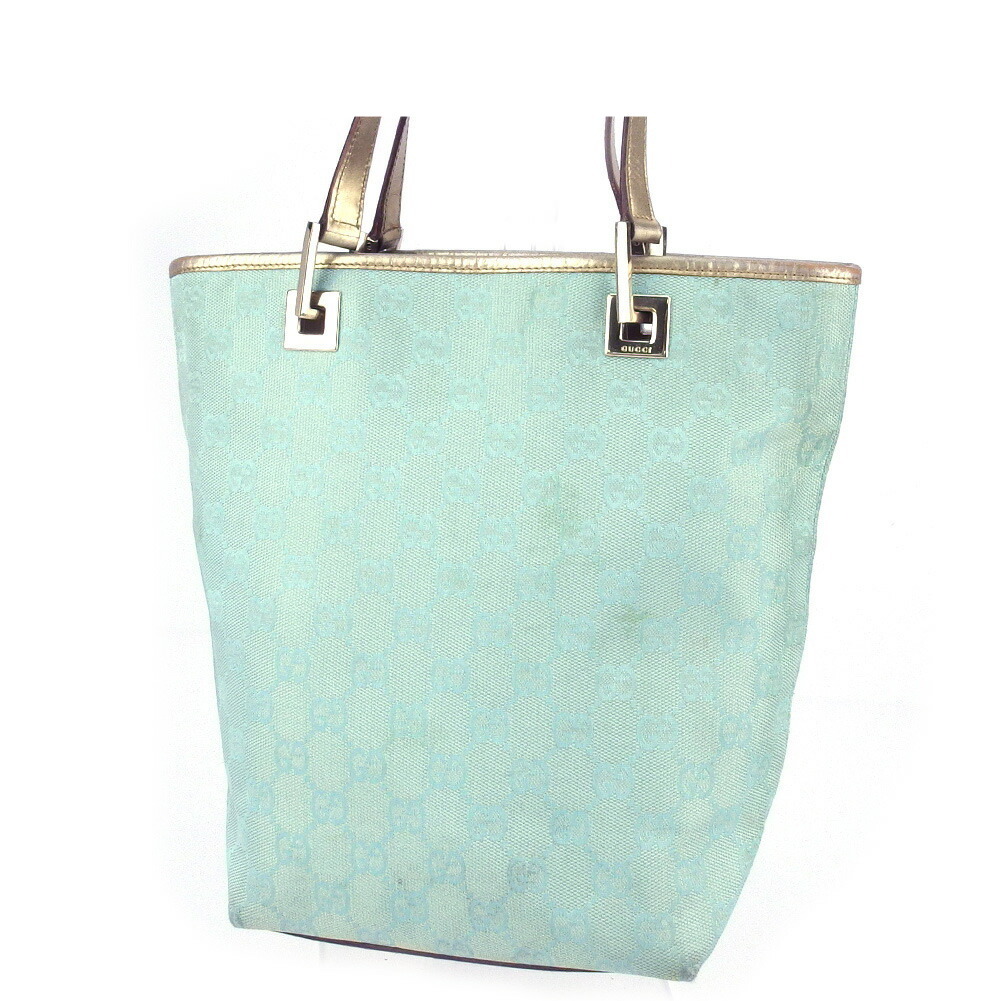 【ブラックフライデー30%OFFクーポン】グッチ GUCCI トートバッグ GGキャンバス ミント×ゴールド レディース 中古_画像1
