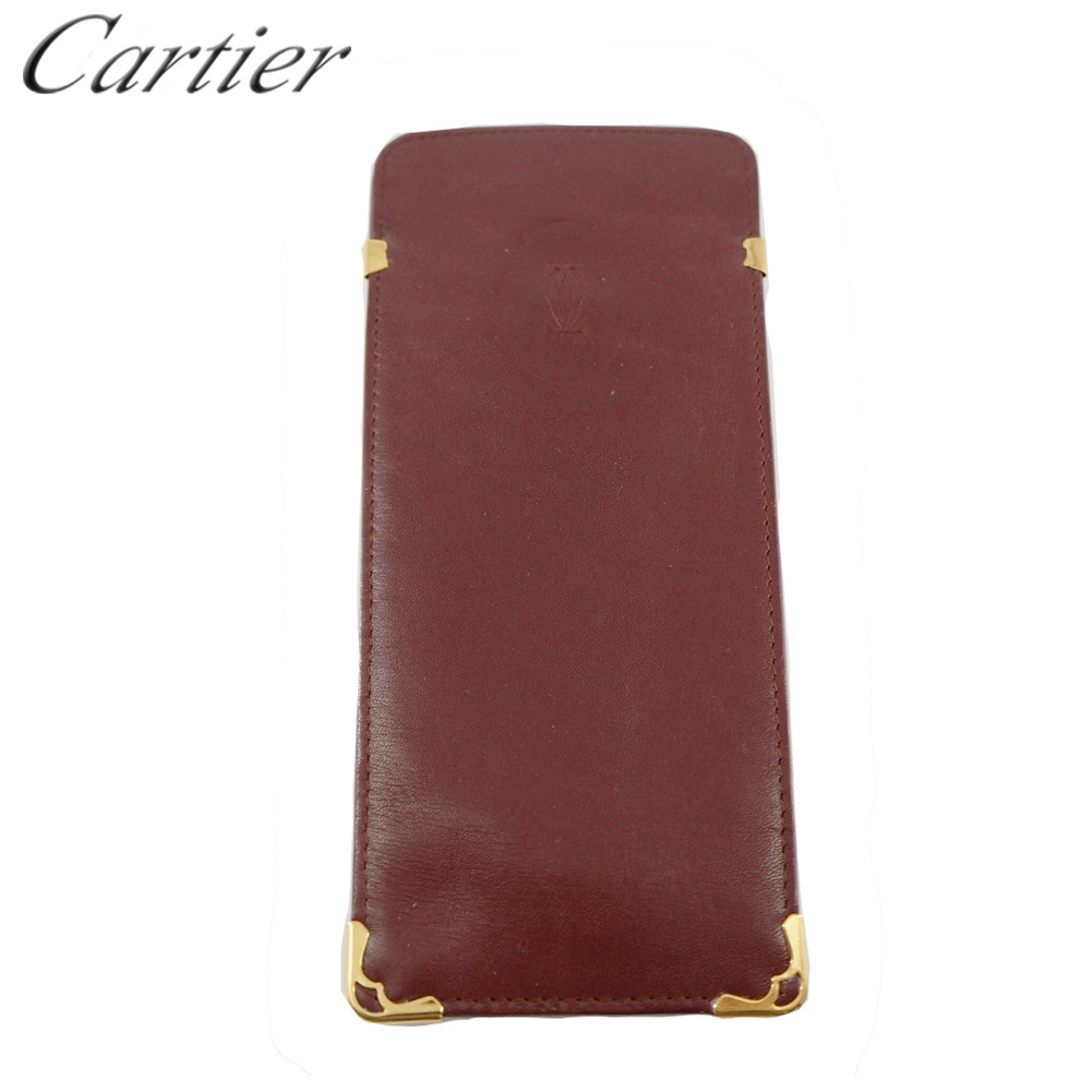 【ブラックフライデー30%OFFクーポン】カルティエ CARTIER メガネケース マストライン ボルドー×ゴールド レディース 中古_画像6