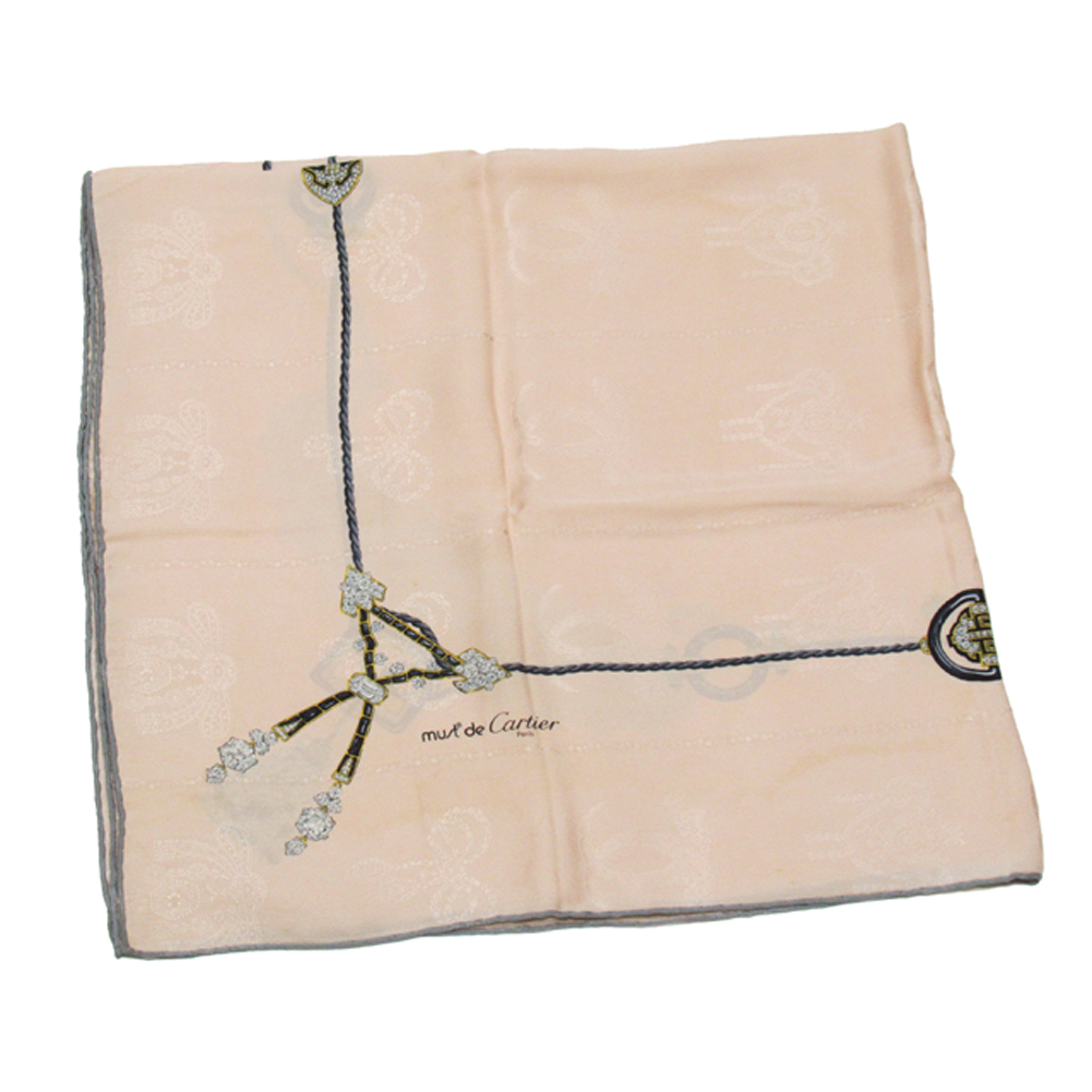 【ブラックフライデー30%OFFクーポン】カルティエ CARTIER スカーフ ジュエリー柄 ピンク ベージュ ネイビー系 レディース 中古_画像1