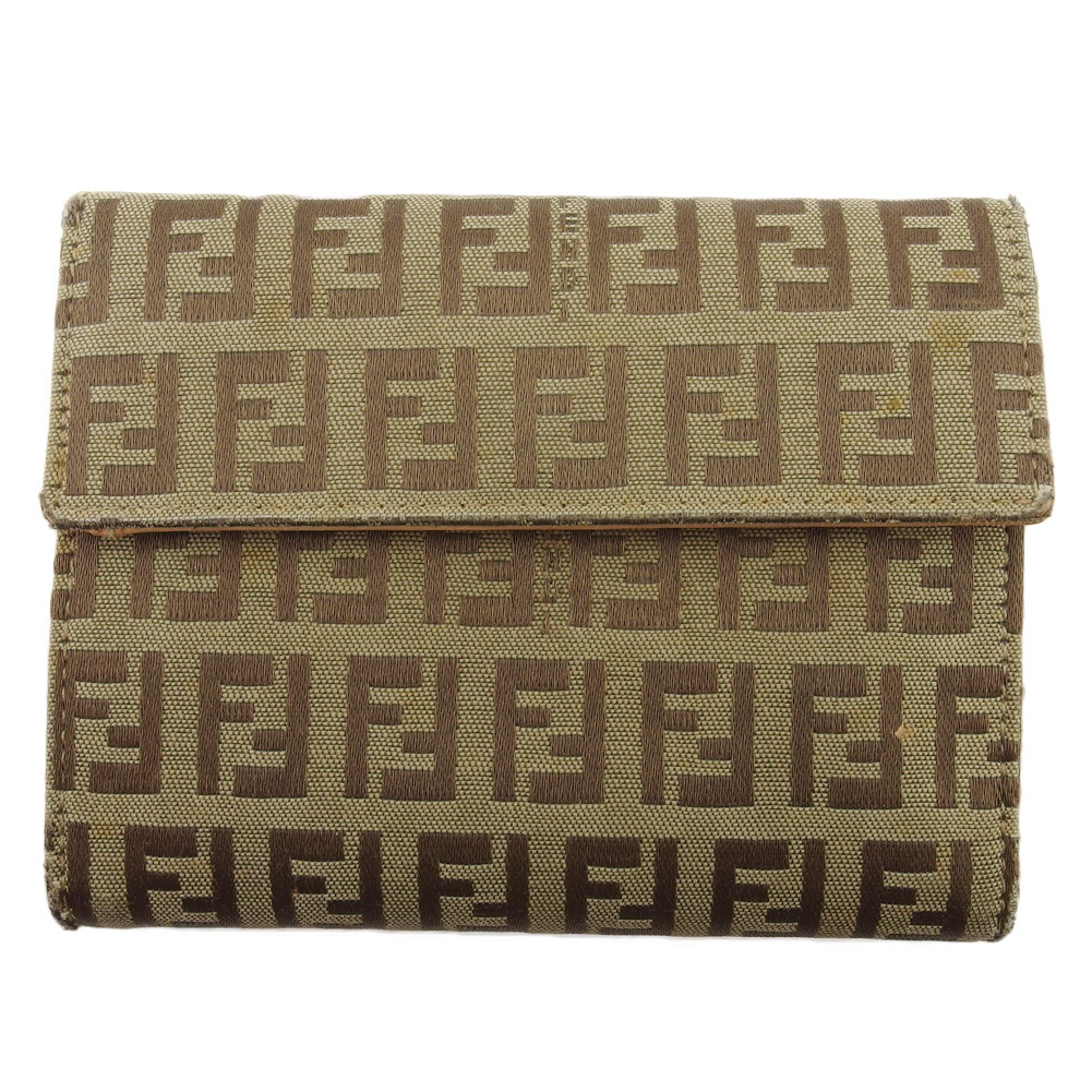 【ブラックフライデー30%OFFクーポン】フェンディ FENDI 三つ折り財布 ズッキーノ ベージュ ブラウン レディース 中古_画像1