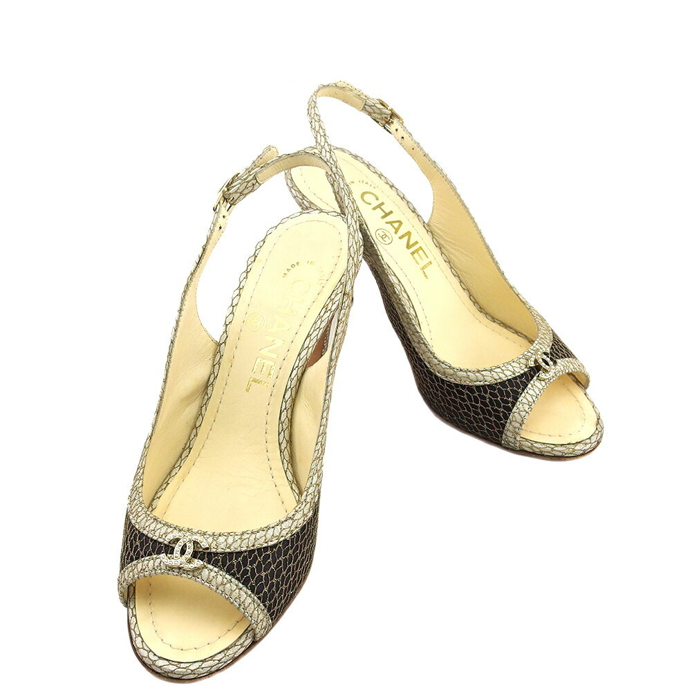 【ブラックフライデー30%OFFクーポン】シャネル CHANEL サンダル ココマーク ブラック×ベージュ×ゴールド レディース 中古_画像1