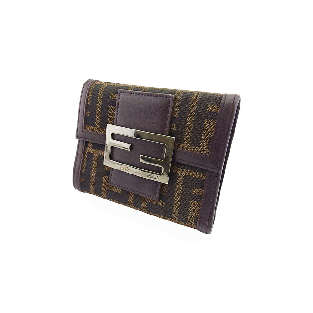 【ブラックフライデー30%OFFクーポン】フェンディ FENDI 三つ折り財布 ズッカ（柄） ブラック　ブラウン レディース 中古_画像1