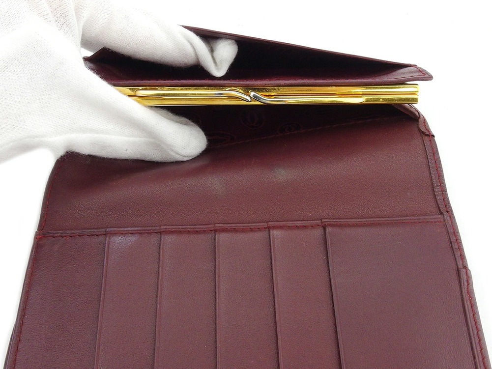 【30%OFFクーポン】カルティエ CARTIER 三つ折り財布 マストライン ボルドー レディース 中古_画像8