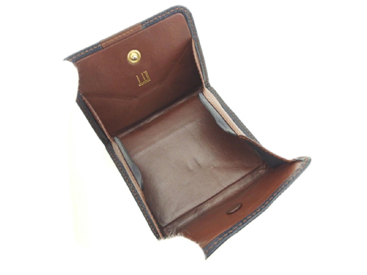 ダンヒル Dunhill コインケース ロゴプレート ネイビー ブラウン ゴールド レディース 中古_画像4
