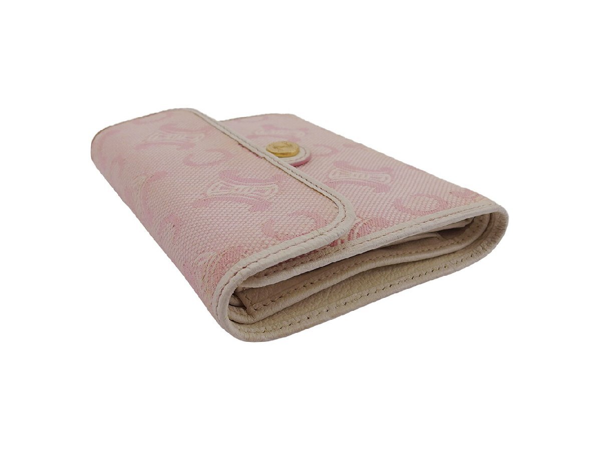 【30%OFFクーポン】セリーヌ CELINE 三つ折り財布 Cブラゾン ピンク　アイボリー　ゴールド レディース 中古_画像2