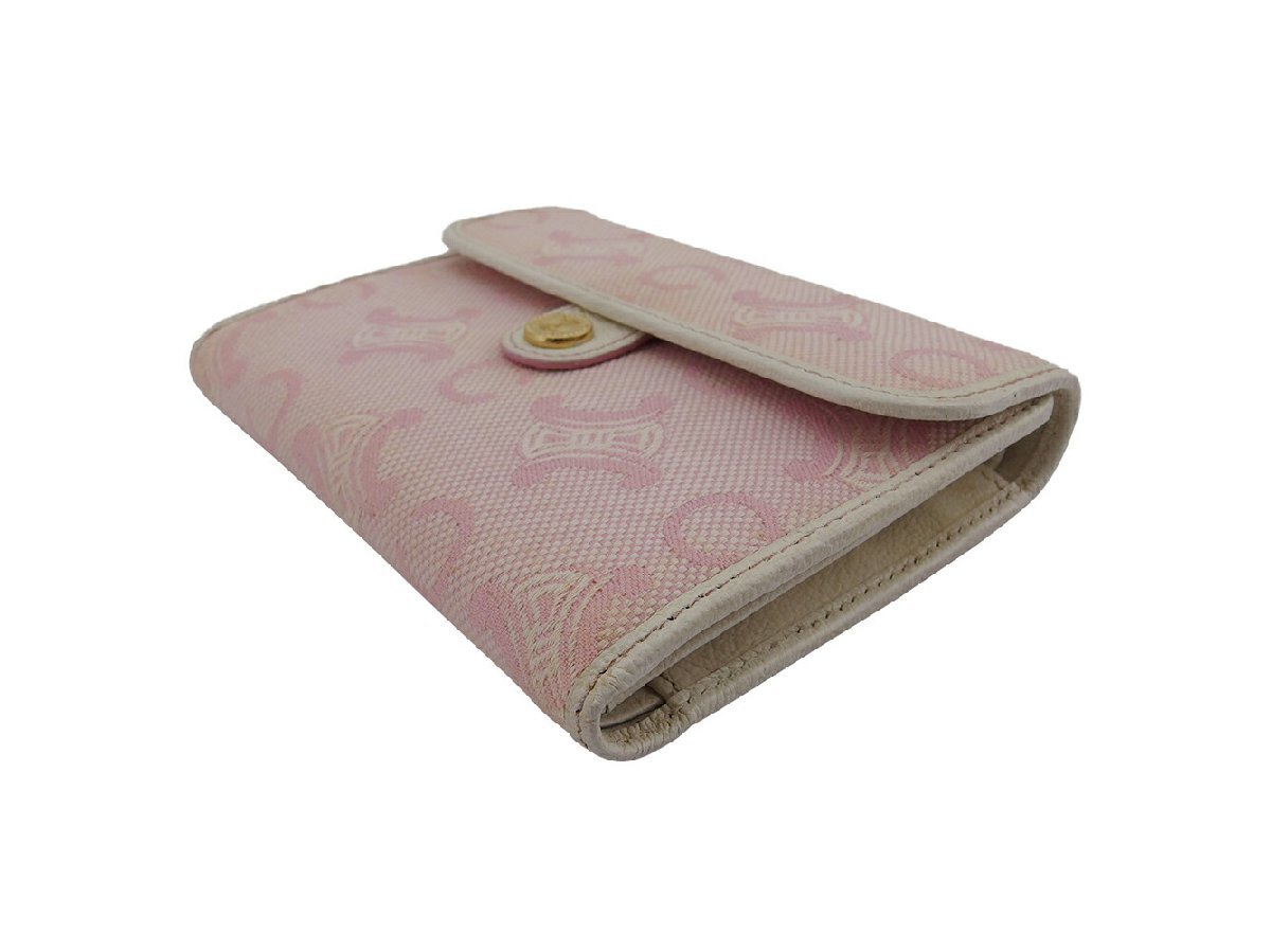 【30%OFFクーポン】セリーヌ CELINE 三つ折り財布 Cブラゾン ピンク　アイボリー　ゴールド レディース 中古_画像3