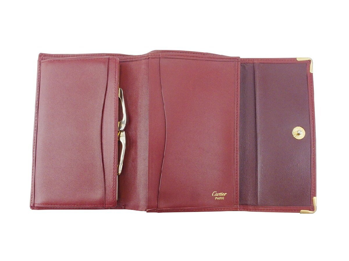 【30%OFFクーポン】カルティエ CARTIER 三つ折り財布 マストライン ボルドー ゴールド レディース 中古_画像4