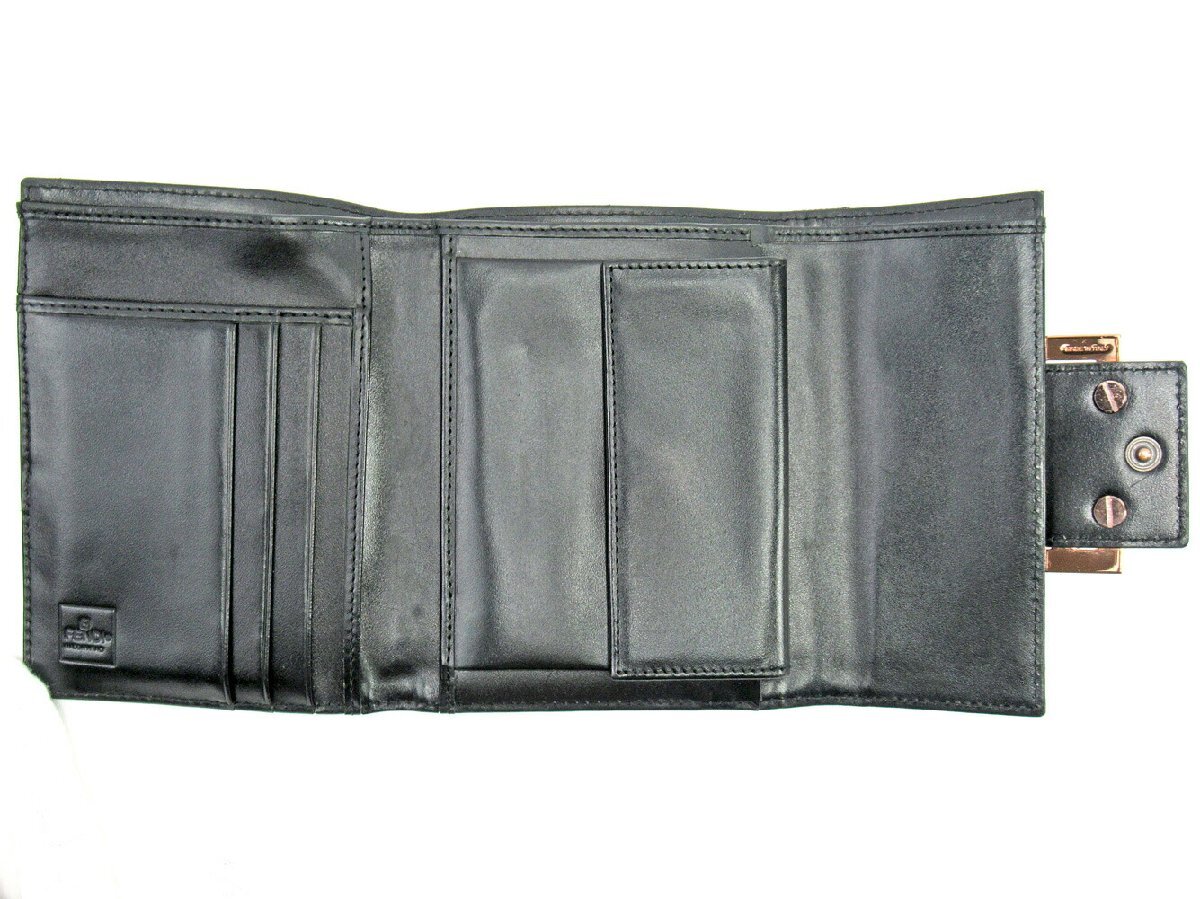 【30%OFFクーポン】フェンディ FENDI 三つ折り財布 ズッキーノ ブラウン ブラック レディース 中古_画像2