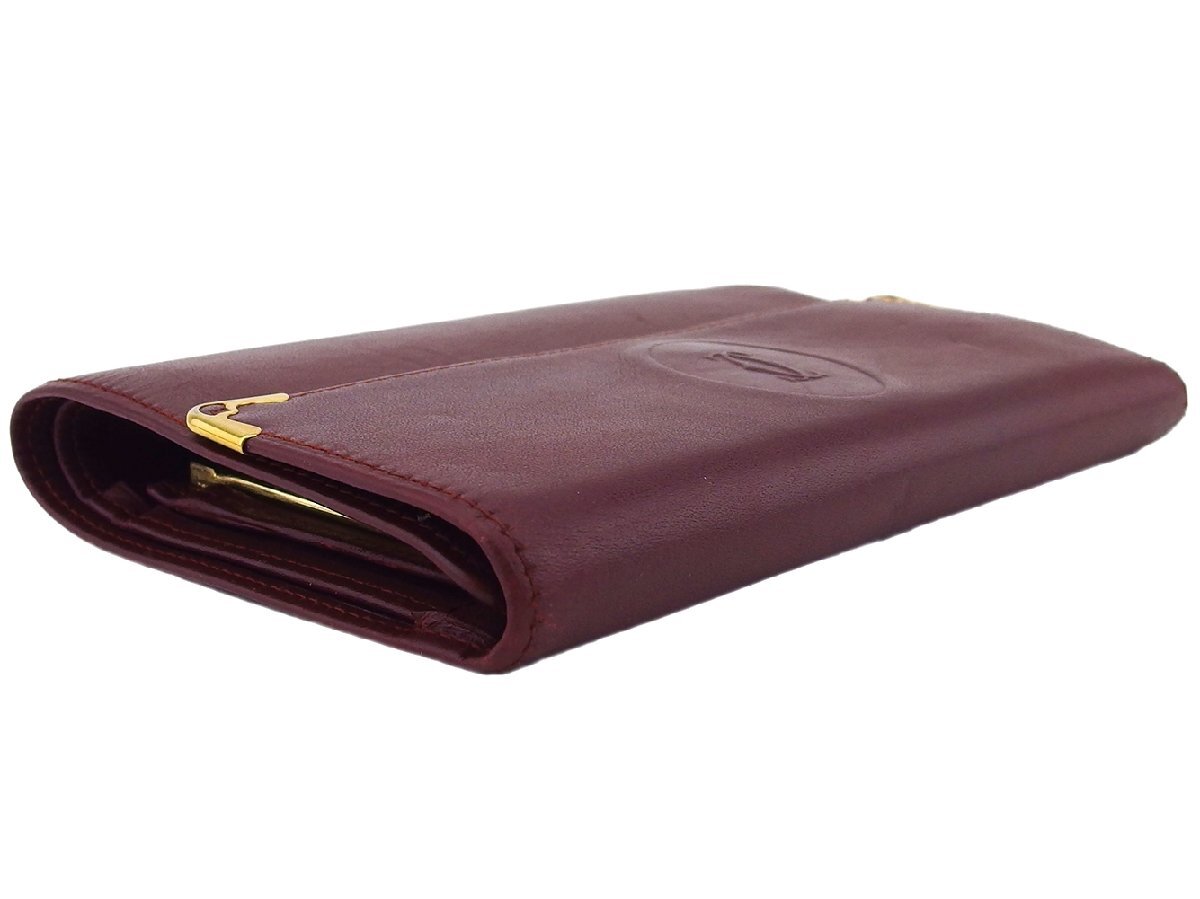 【30%OFFクーポン】カルティエ CARTIER 三つ折り財布 マストライン ボルドー×ゴールド レディース 中古_画像3