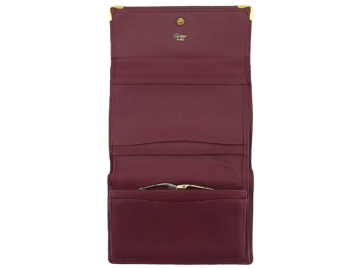 【30%OFFクーポン】カルティエ CARTIER 三つ折り財布 マストライン ボルドー×ゴールド レディース 中古_画像4
