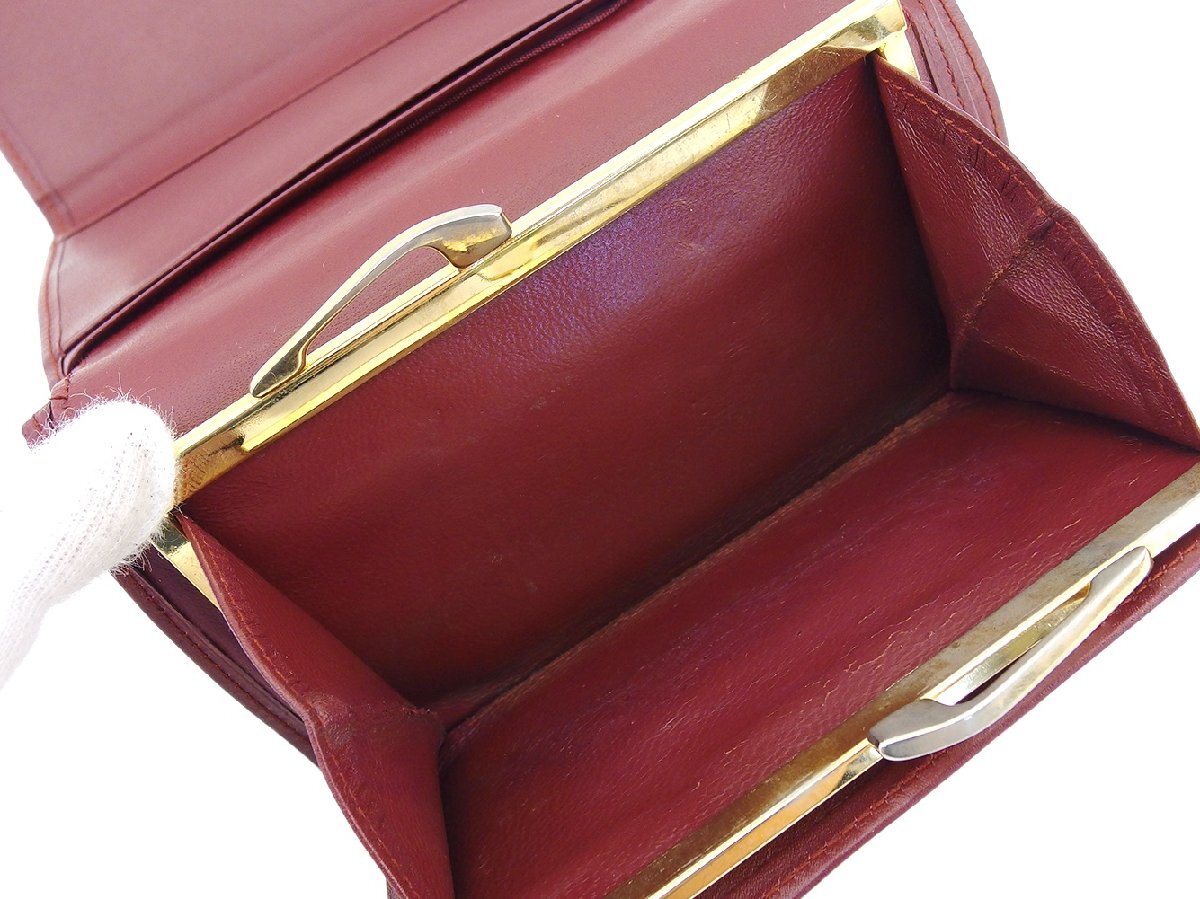 【30%OFFクーポン】カルティエ CARTIER 三つ折り財布 マストライン ボルドー×ゴールド レディース 中古_画像6