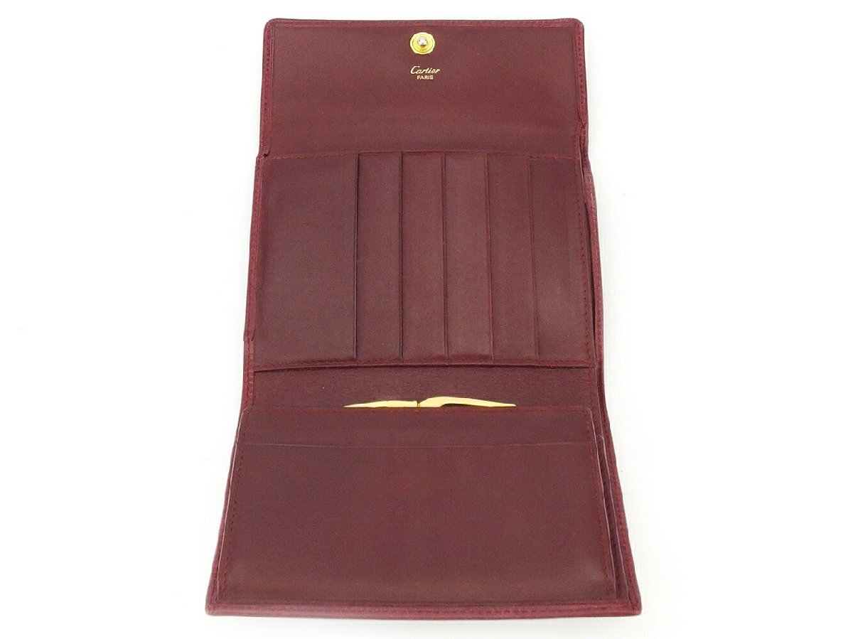 【30%OFFクーポン】カルティエ CARTIER 三つ折り財布 マストライン ボルドー ゴールド レディース 中古_画像4