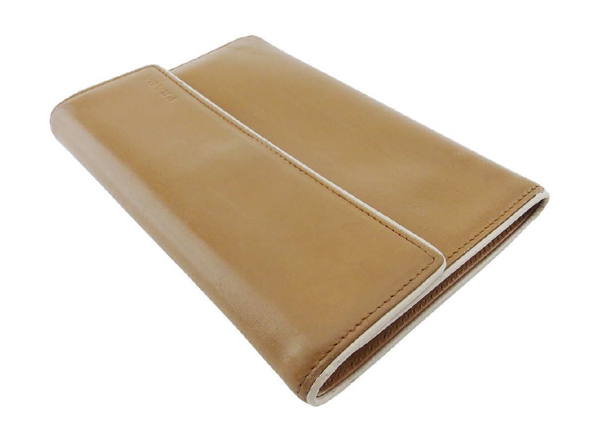 【30%OFFクーポン】プラダ PRADA 三つ折り財布 ロゴ ブラウン ホワイト 白 レディース 中古_画像2