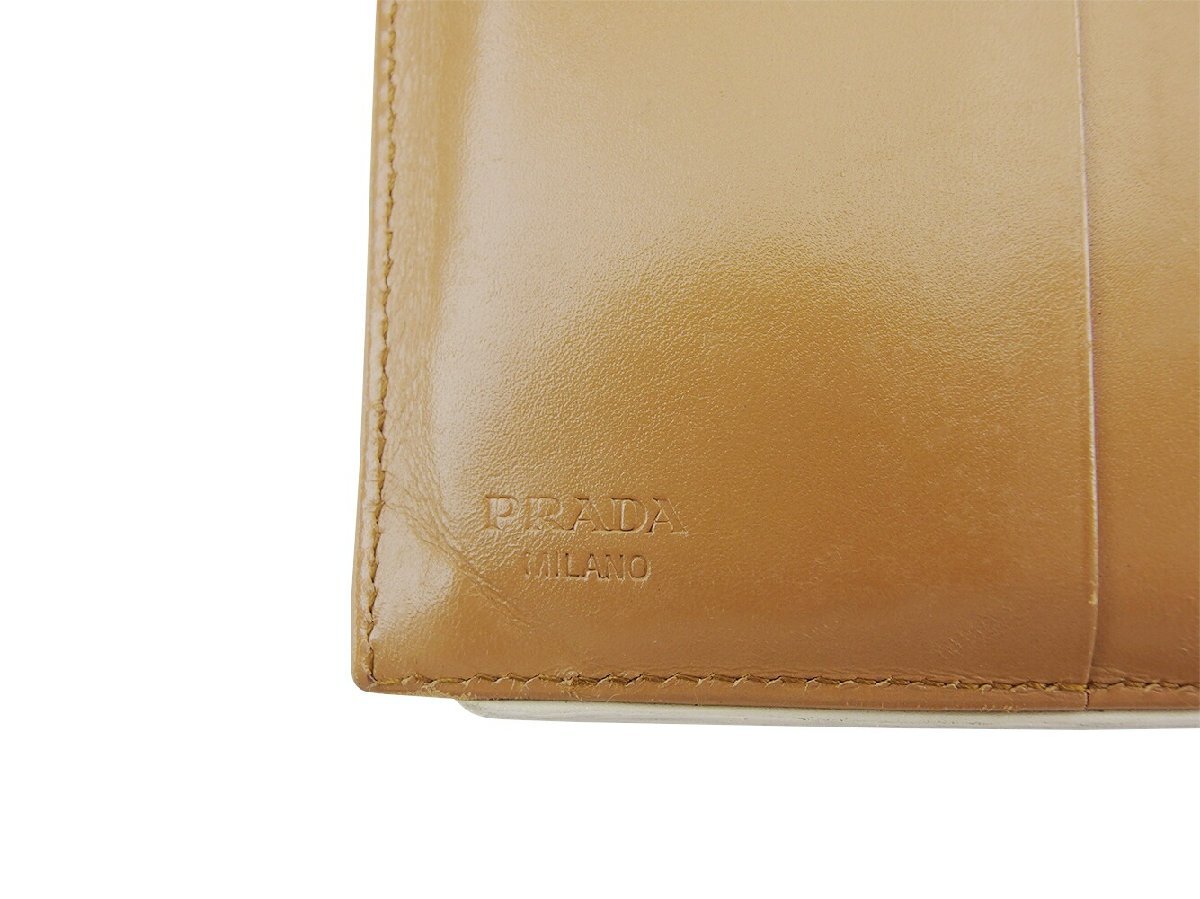 【30%OFFクーポン】プラダ PRADA 三つ折り財布 ロゴ ブラウン ホワイト 白 レディース 中古_画像8