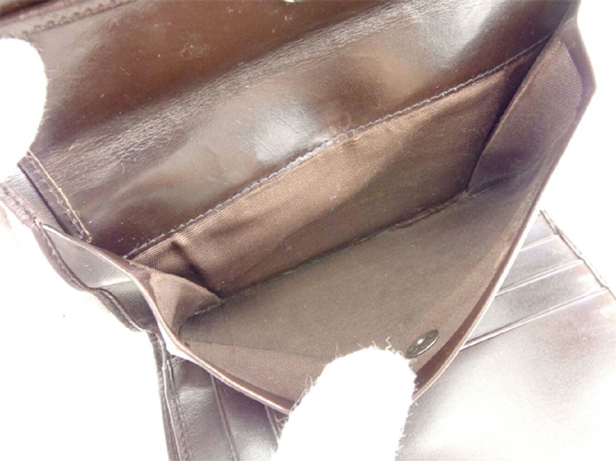 【30%OFFクーポン】プラダ 三つ折り 財布 レディース ロゴプレート ブラウン シルバー 中古_画像6