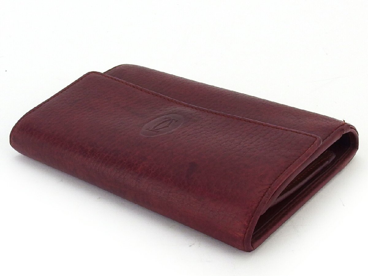 【30%OFFクーポン】カルティエ CARTIER 三つ折り財布 マストライン ボルドー ゴールド レディース 中古_画像3