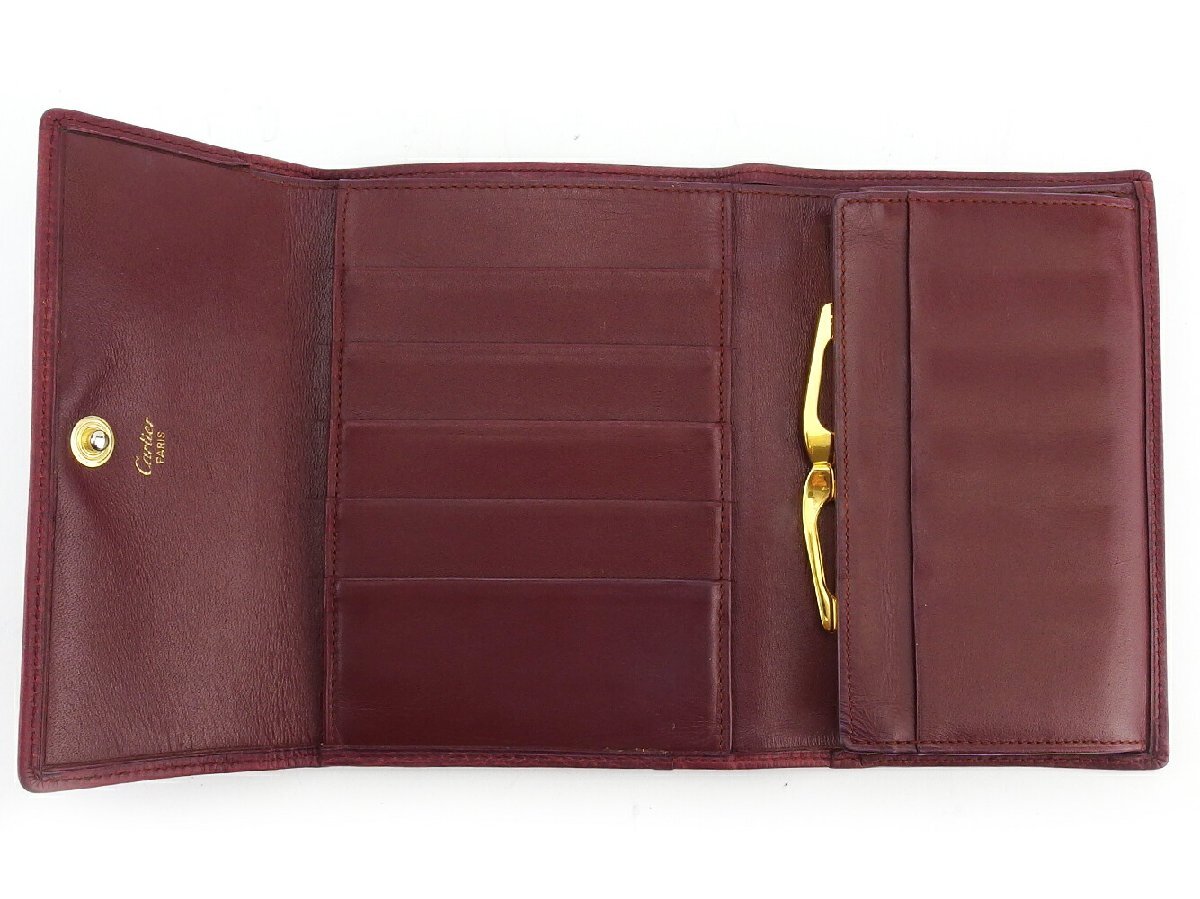 【30%OFFクーポン】カルティエ CARTIER 三つ折り財布 マストライン ボルドー ゴールド レディース 中古_画像5