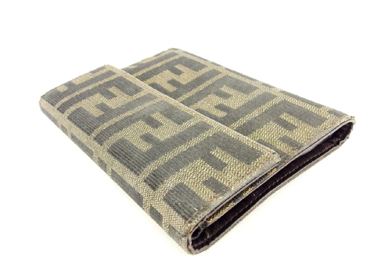 【30%OFFクーポン】フェンディ FENDI 三つ折り財布 ズッカ ブラック ベージュ ブラウン レディース 中古_画像3