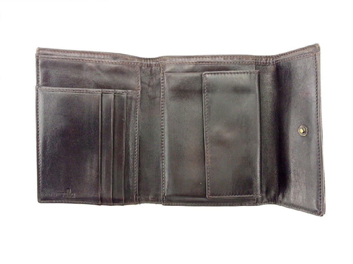 【30%OFFクーポン】フェンディ FENDI 三つ折り財布 ズッカ ブラック ベージュ ブラウン レディース 中古_画像4
