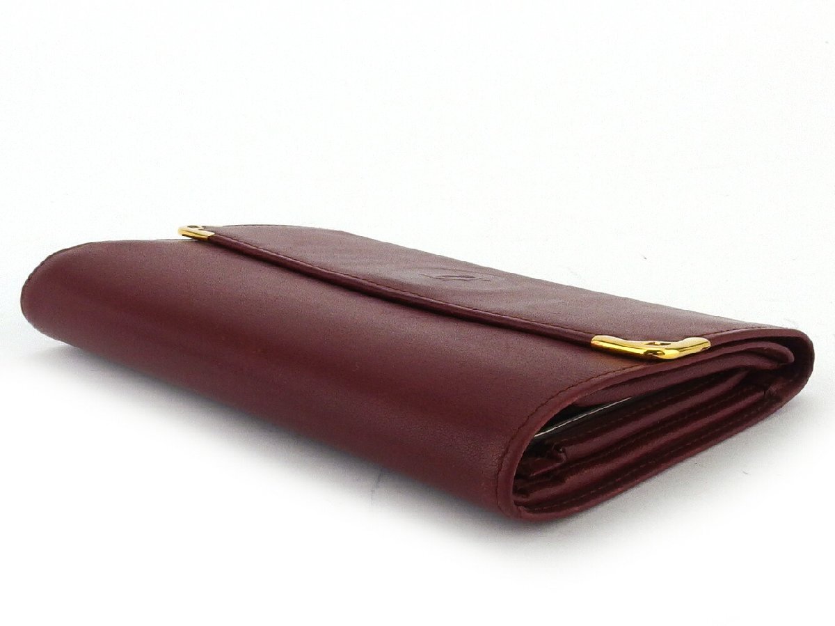 【30%OFFクーポン】カルティエ CARTIER 三つ折り財布 マストライン ボルドー ゴールド レディース 中古_画像2