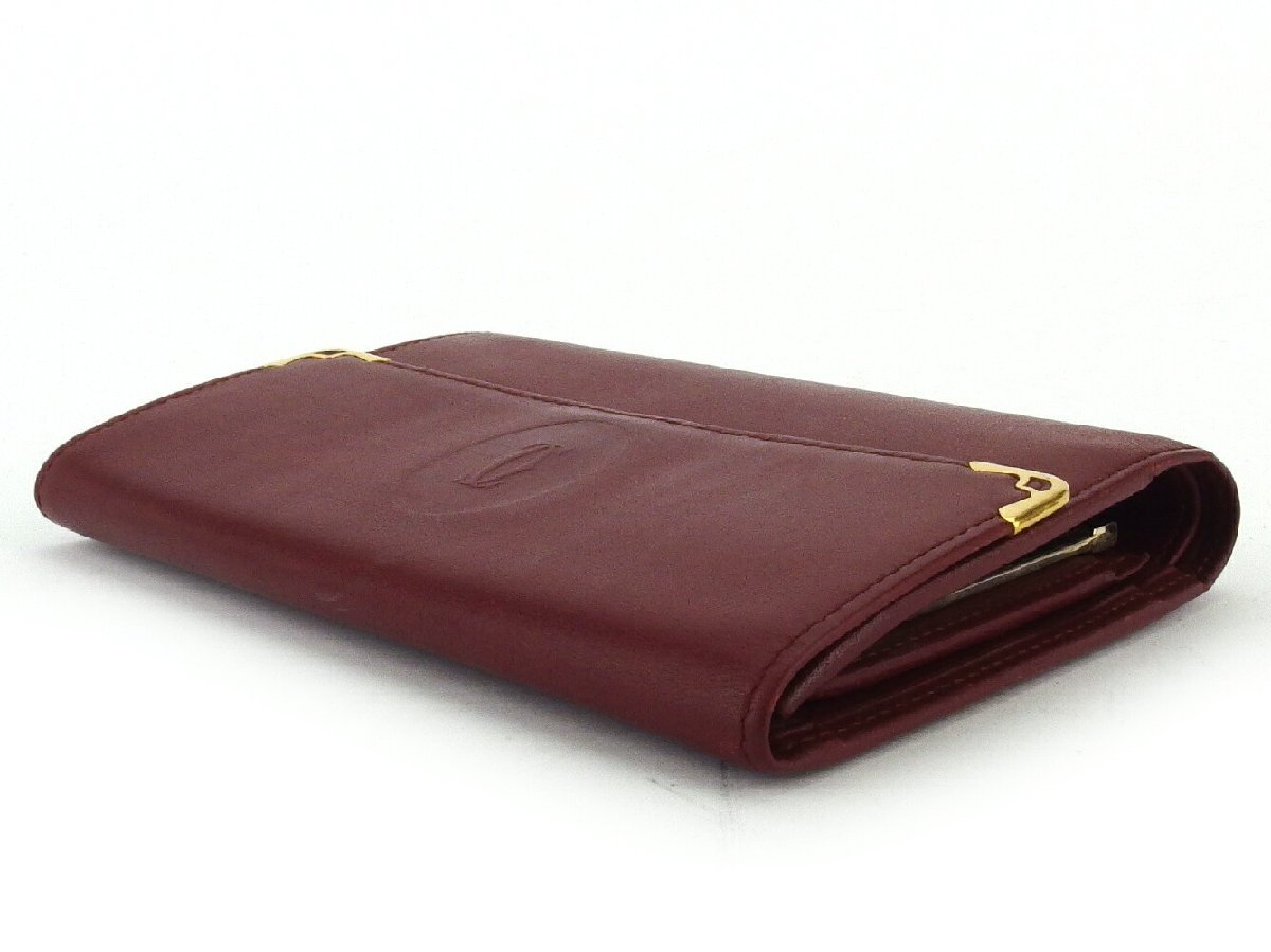 【30%OFFクーポン】カルティエ CARTIER 三つ折り財布 マストライン ボルドー ゴールド レディース 中古_画像3