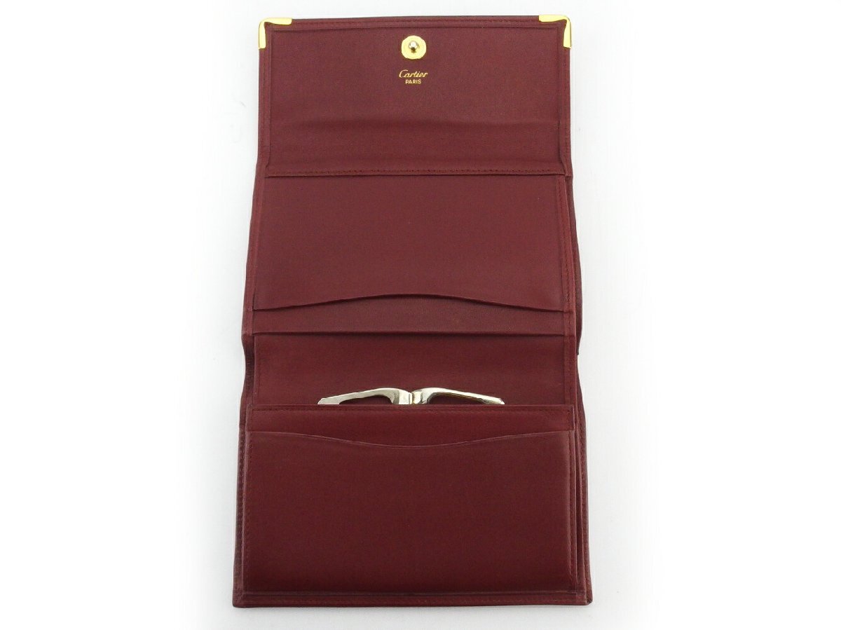 【30%OFFクーポン】カルティエ CARTIER 三つ折り財布 マストライン ボルドー ゴールド レディース 中古_画像4
