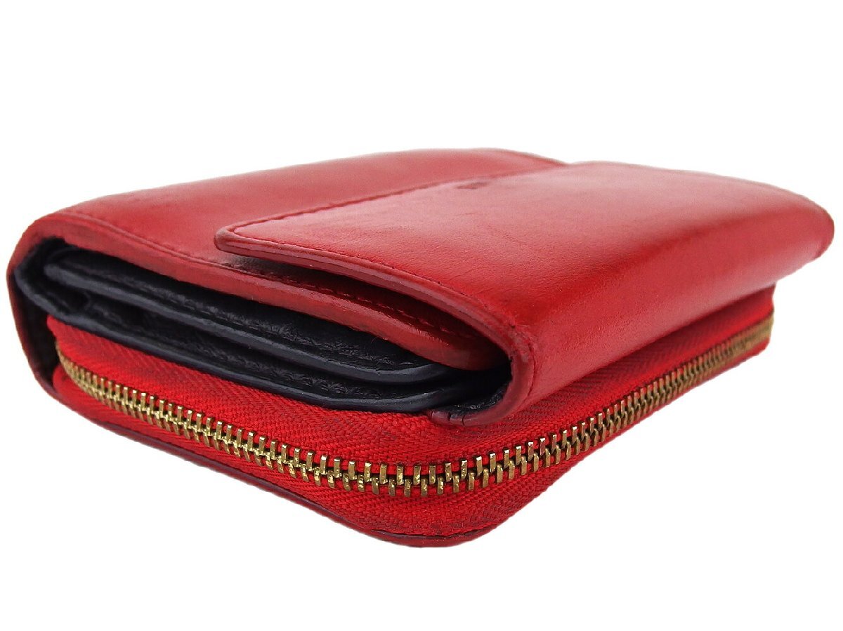 【30%OFFクーポン】セリーヌ CELINE 三つ折り財布 ロゴ レッド ゴールド グレー 灰色 レディース 中古_画像2