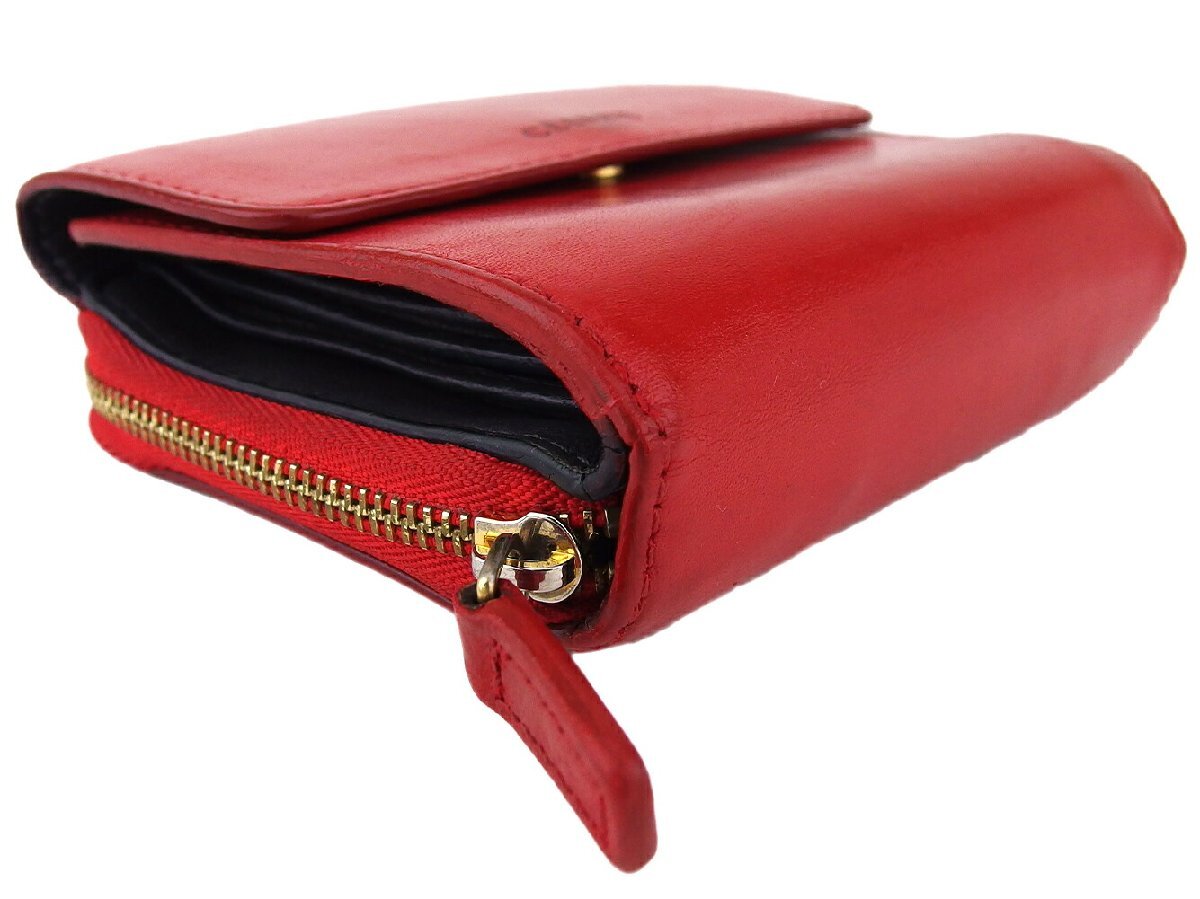 【30%OFFクーポン】セリーヌ CELINE 三つ折り財布 ロゴ レッド ゴールド グレー 灰色 レディース 中古_画像3