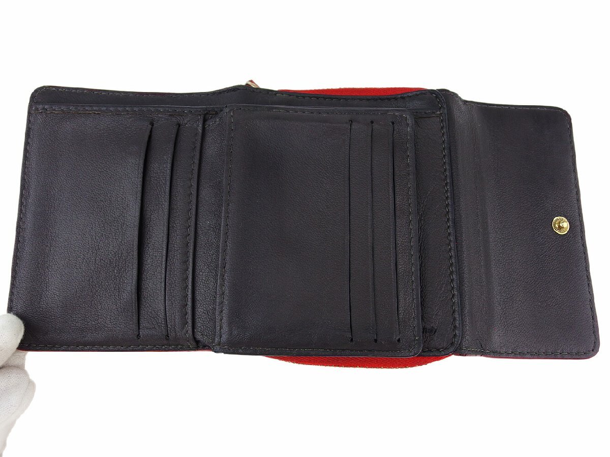 【30%OFFクーポン】セリーヌ CELINE 三つ折り財布 ロゴ レッド ゴールド グレー 灰色 レディース 中古_画像5