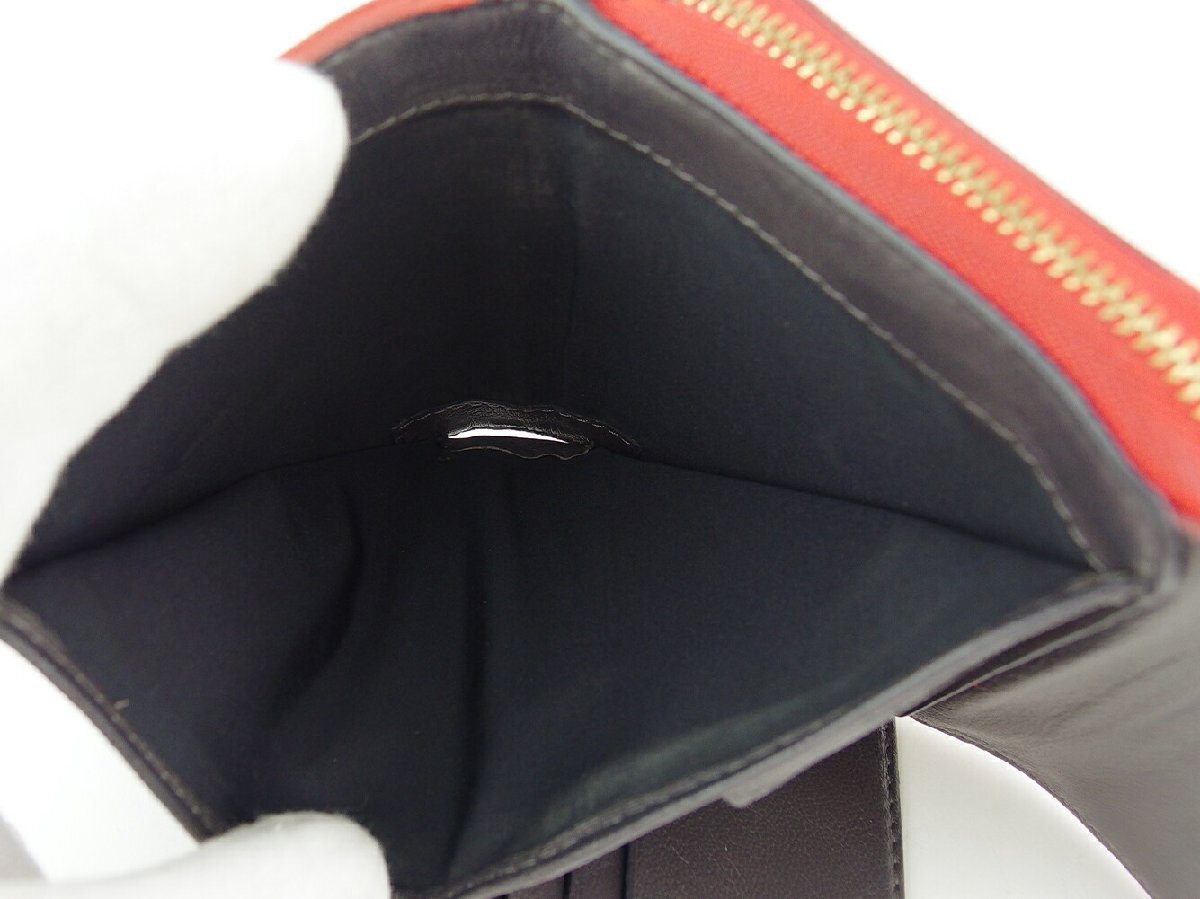 【30%OFFクーポン】セリーヌ CELINE 三つ折り財布 ロゴ レッド ゴールド グレー 灰色 レディース 中古_画像6