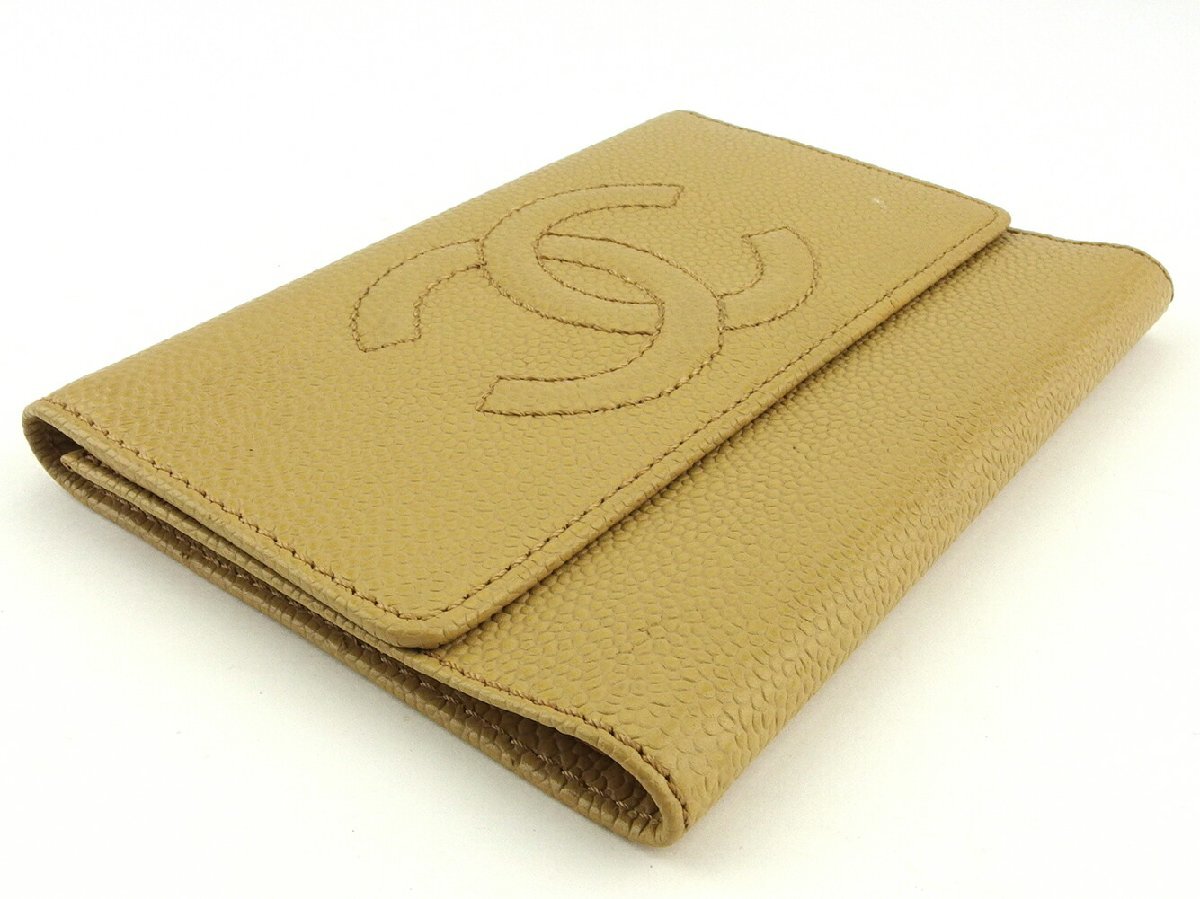 【30%OFFクーポン】シャネル CHANEL 三つ折り財布 ココマーク オールドシャネル ベージュ ゴールド レディース 中古_画像3
