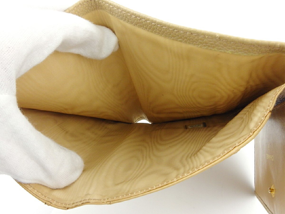 【30%OFFクーポン】シャネル CHANEL 三つ折り財布 ココマーク オールドシャネル ベージュ ゴールド レディース 中古_画像6
