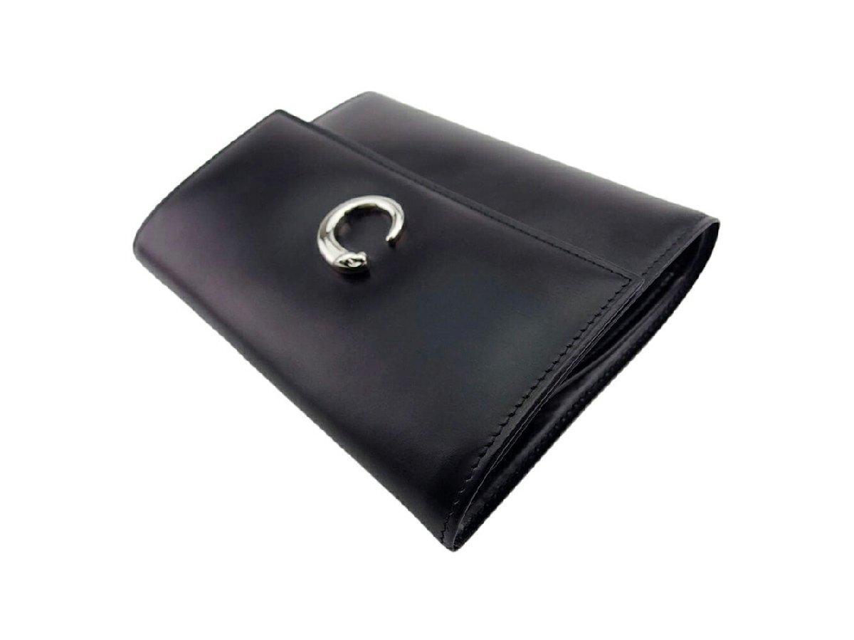 【30%OFFクーポン】カルティエ CARTIER 三つ折り財布 パンテール ブラック シルバー レディース 中古_画像2