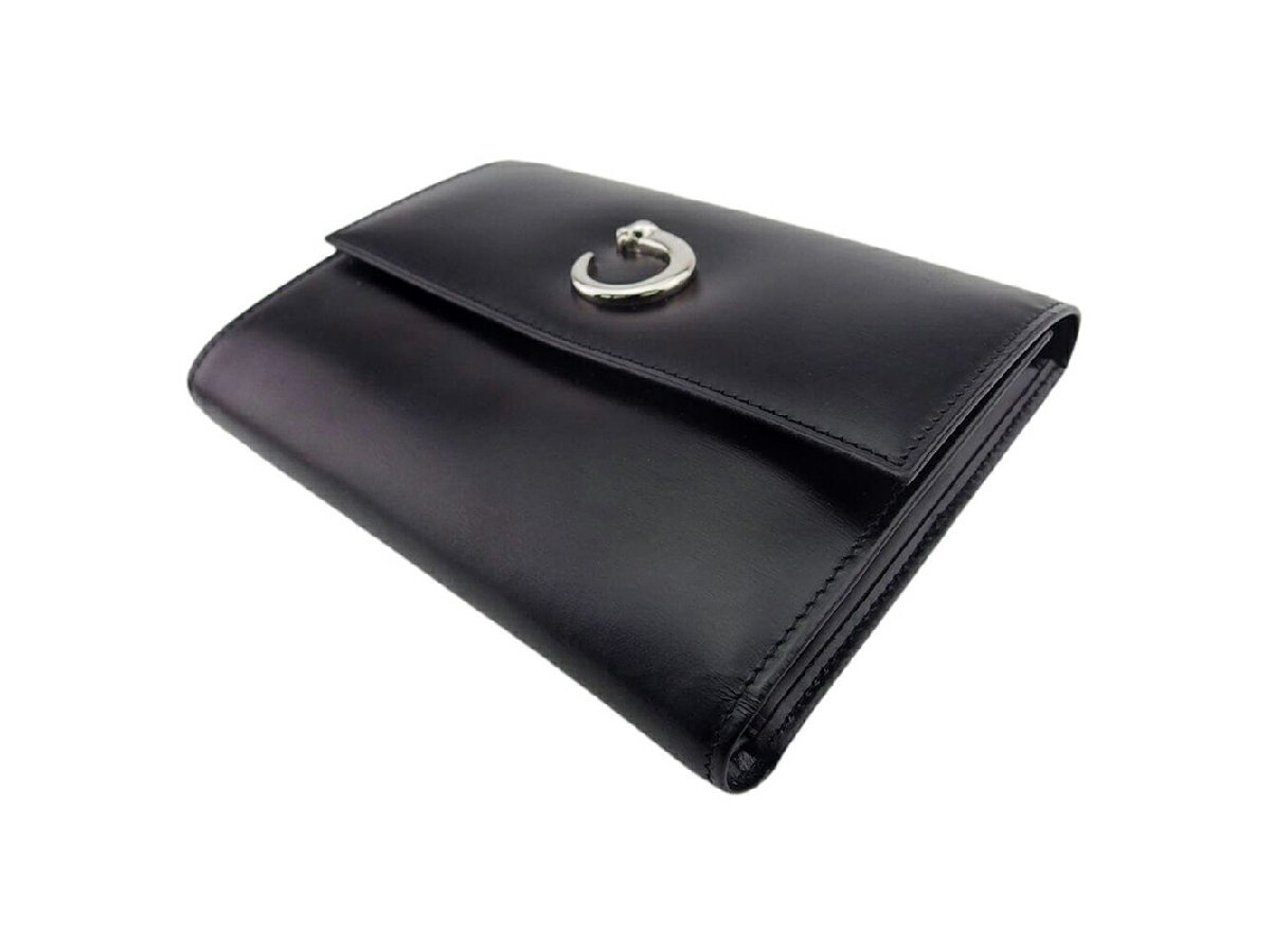 【30%OFFクーポン】カルティエ CARTIER 三つ折り財布 パンテール ブラック シルバー レディース 中古_画像3