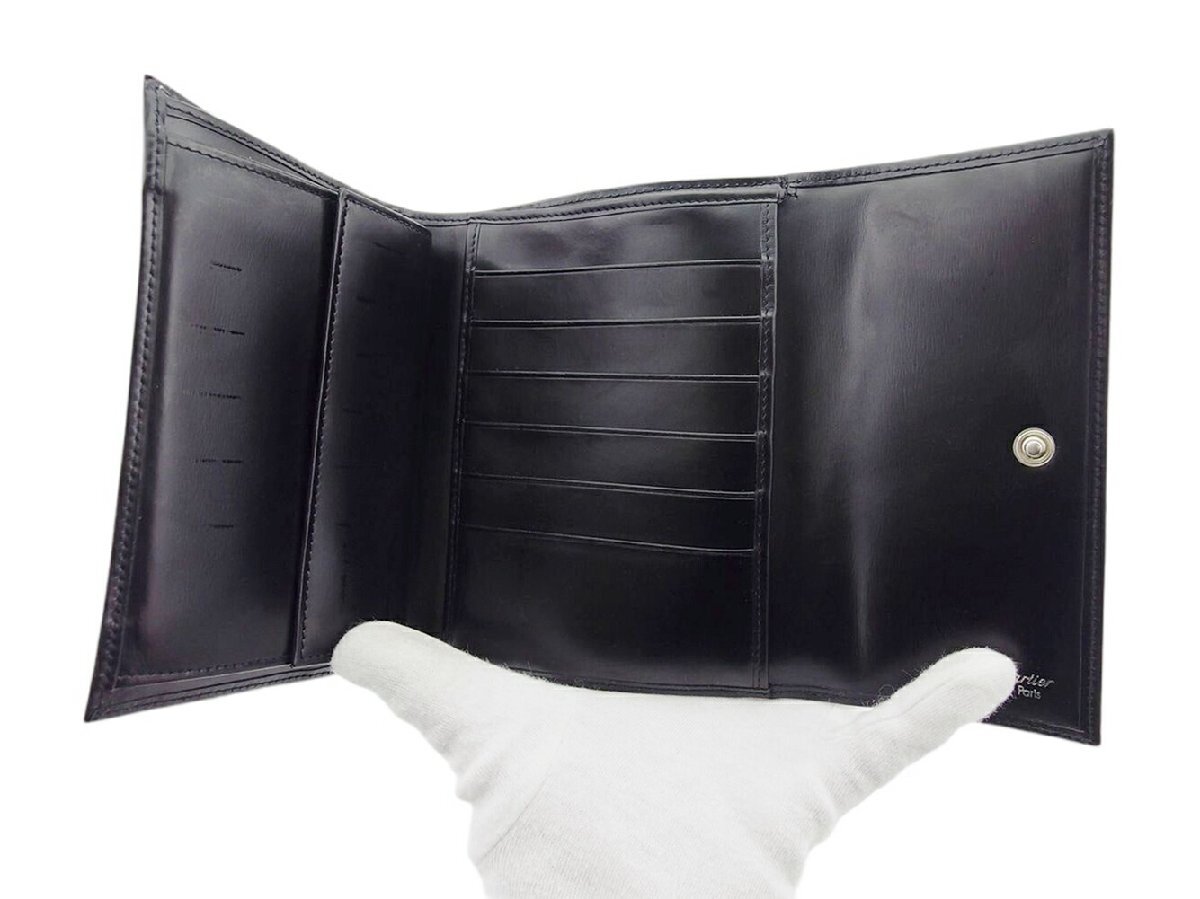 【30%OFFクーポン】カルティエ CARTIER 三つ折り財布 パンテール ブラック シルバー レディース 中古_画像4