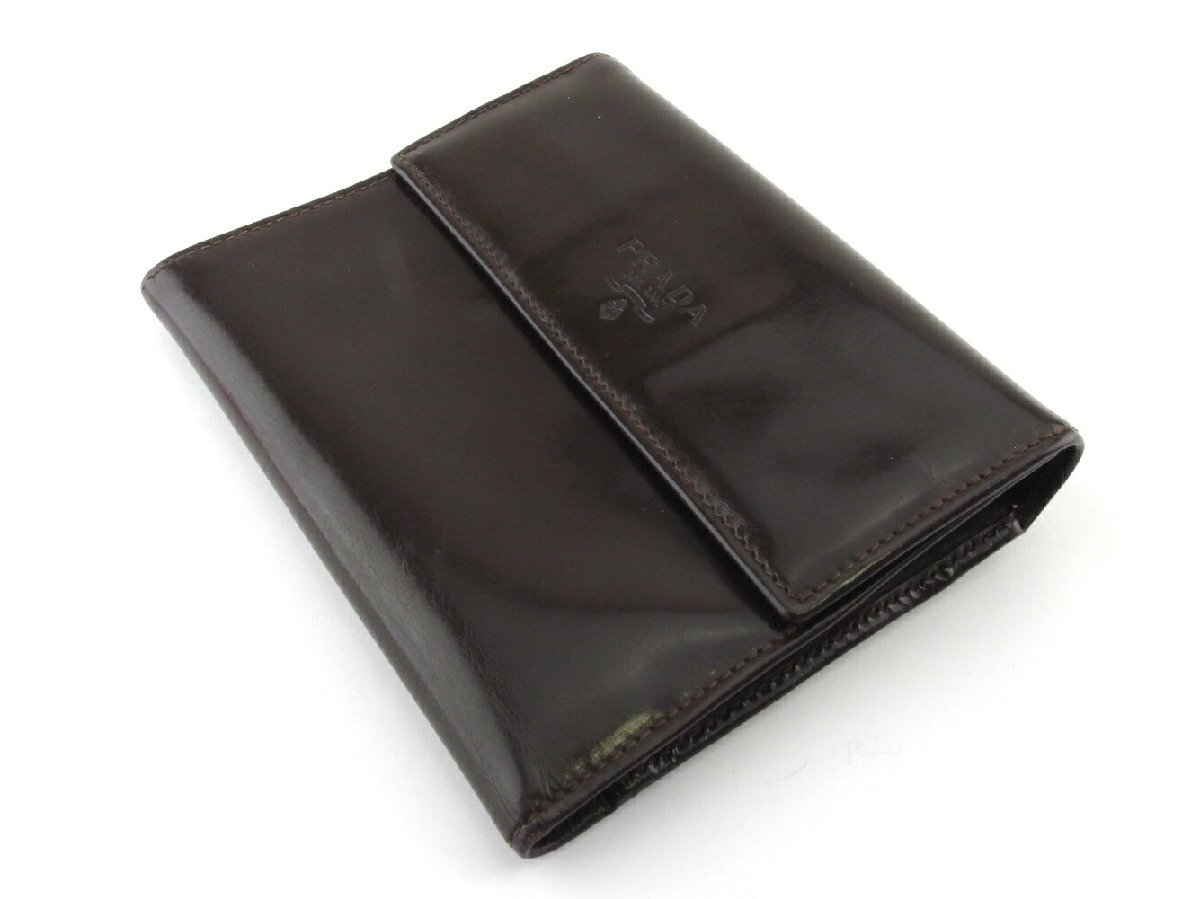 【30%OFFクーポン】プラダ PRADA 三つ折り財布 ロゴ ブラウン レディース 中古_画像3
