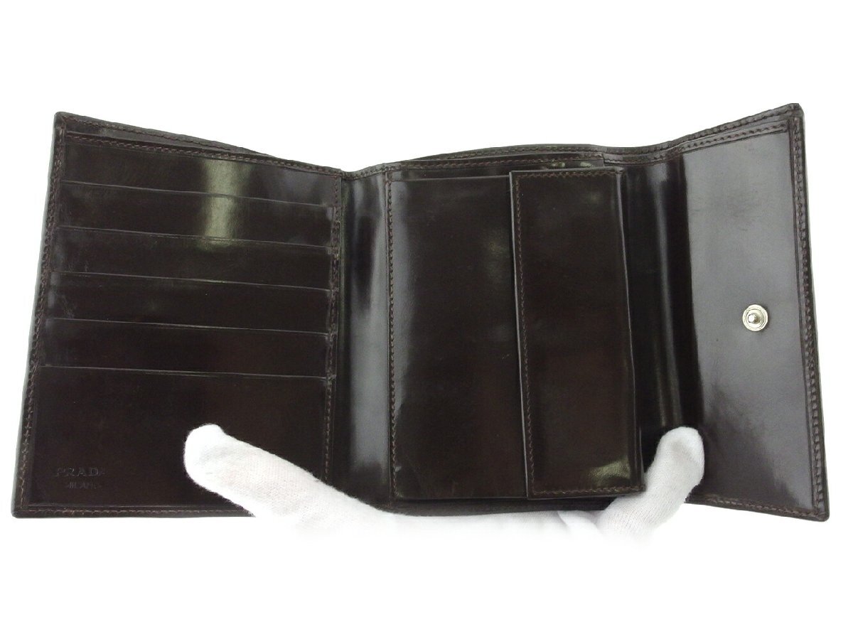 【30%OFFクーポン】プラダ PRADA 三つ折り財布 ロゴ ブラウン レディース 中古_画像4