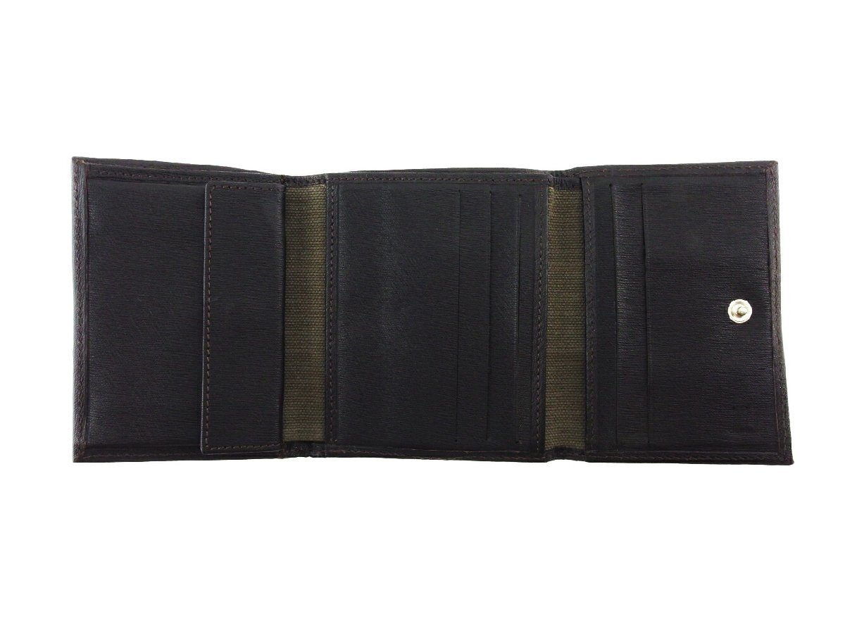 【30%OFFクーポン】ダンヒル Dunhill 三つ折り財布 エンサイン ブラウン グリーン ベージュ レディース 中古_画像4