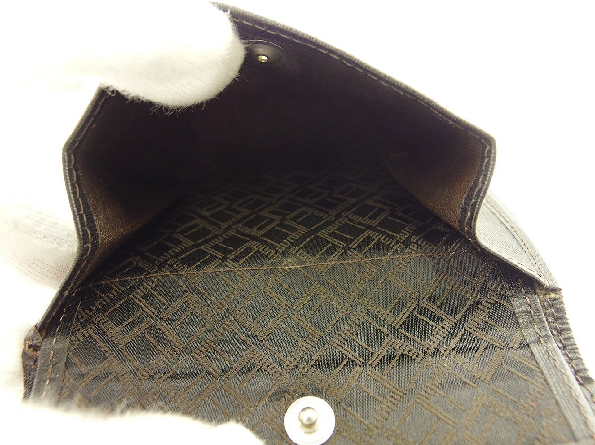 【30%OFFクーポン】ダンヒル Dunhill 三つ折り財布 エンサイン ブラウン グリーン ベージュ レディース 中古_画像6