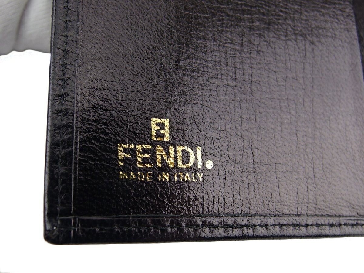 【30%OFFクーポン】フェンディ FENDI 三つ折り財布 FFプレート ブラック ゴールド レディース 中古_画像10