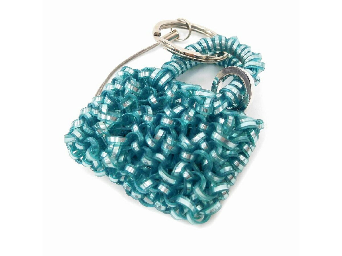 【30%OFFクーポン】アンテプリマ ANTEPRIMA キーリング ロゴリング バッグモチーフ ブルーグリーン×シルバー レディース 中古_画像8